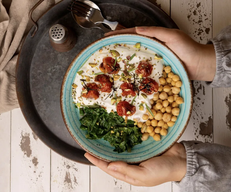 A home-cooked meal with vegetables, pulses and grains